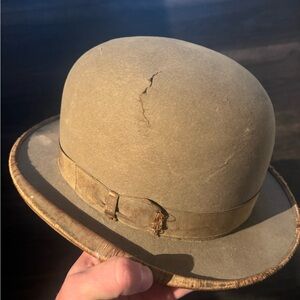 Antique Vintage John B. Stetson Felt Derby Bowler Hat Brown Sz 7 3/8ths Fedora